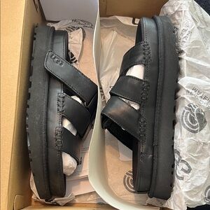 UGG Black Leather Slide Sandals
